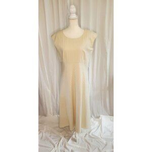 J. Jill Fit Flare Stone&Tan Striped Linen Blend Dress Womens Size 12 Feminine